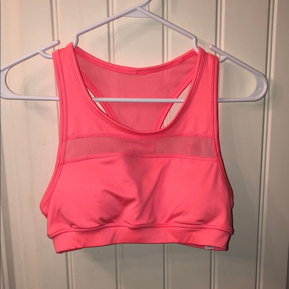 Women's Pink Racerback Sports Bra with Mesh Panel